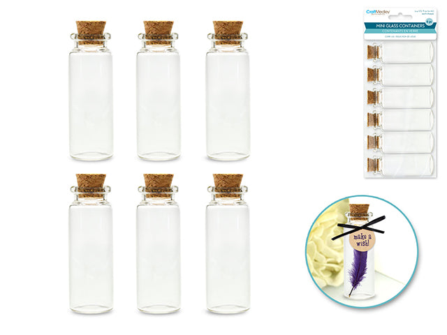 Glass Bottles: Mini Containers w/Cork Lid x6 12ml