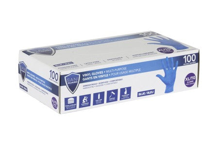 SANI-GUARD PF BLUE VINYL GLOVES X-LARGE 100/BOX