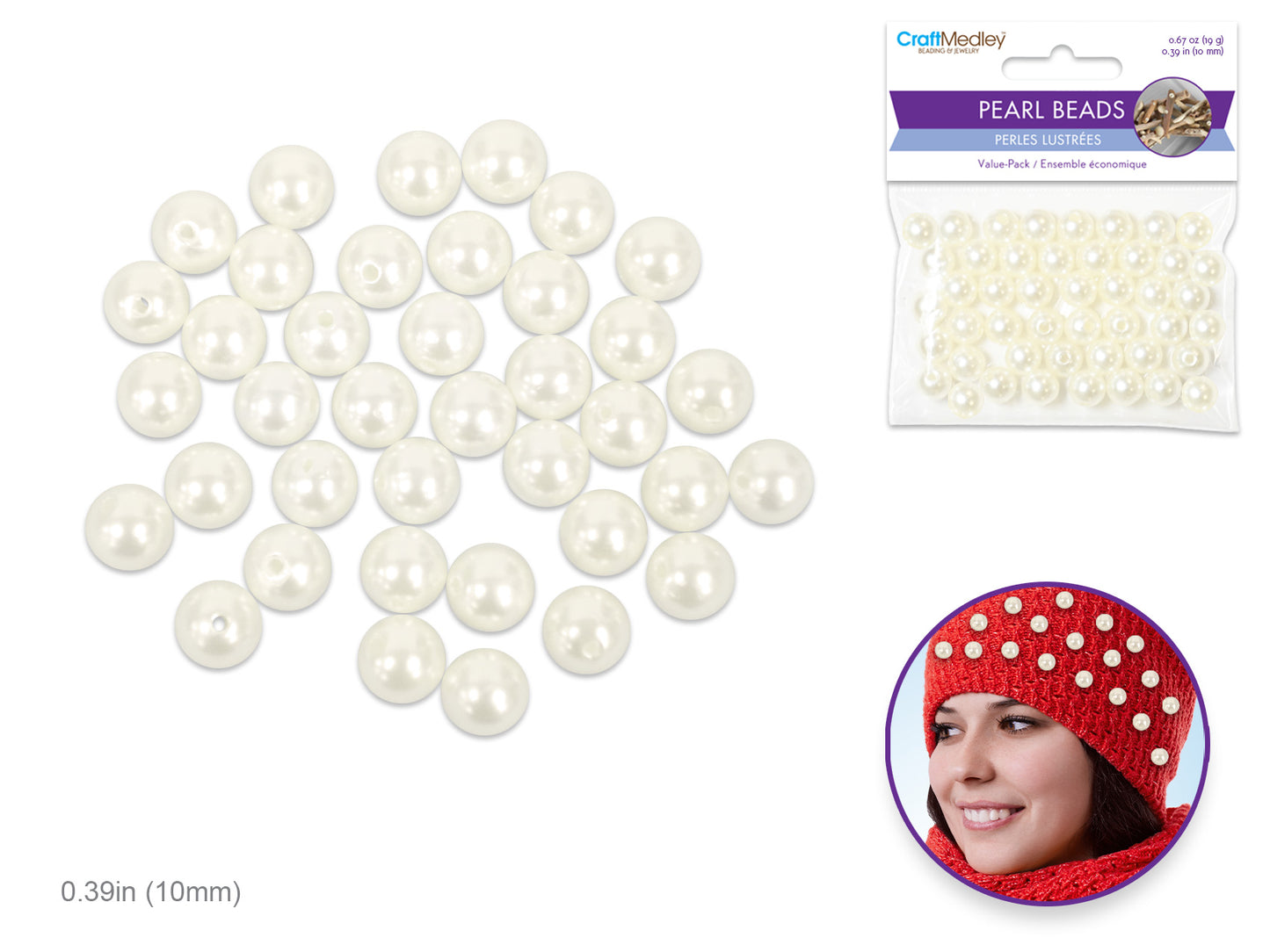 Pearl Beads: Acrylic Sleek Ivory Value-Pack F) 10mm~ 40pc