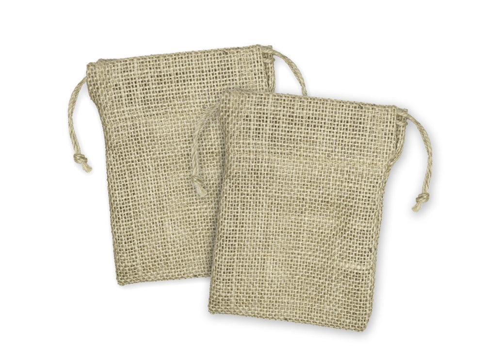 Craft Decor: 3.6"x4.5" Burlap Goody Bags x2 w/Jute String A) Cream