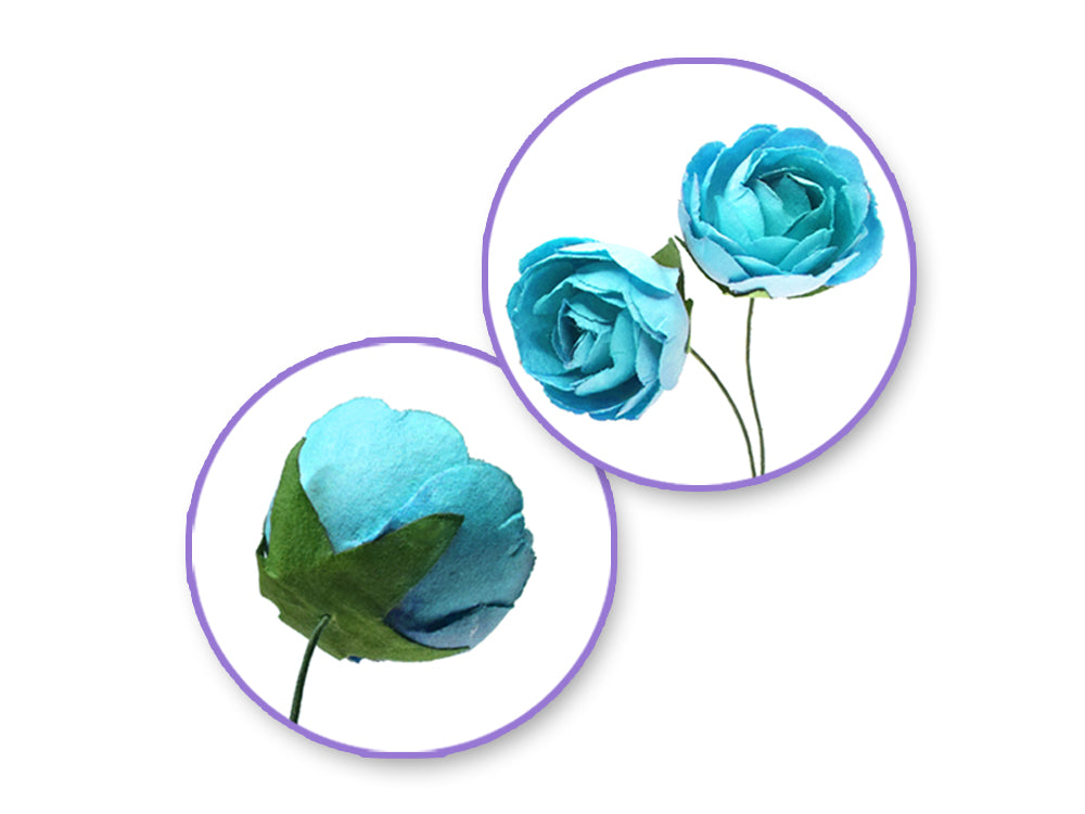 Floral Embellish: 1.1" Handmade Paper Rosebuds x8 C) Blue