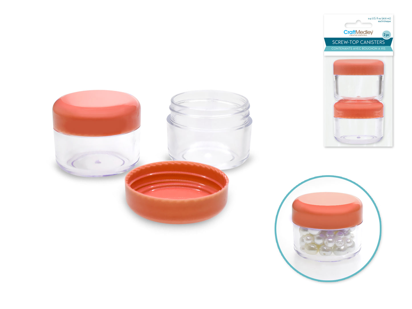 Craft/Bead Storage: 35x42mm 26.5g (0.9oz) Screw-Top Canister x2