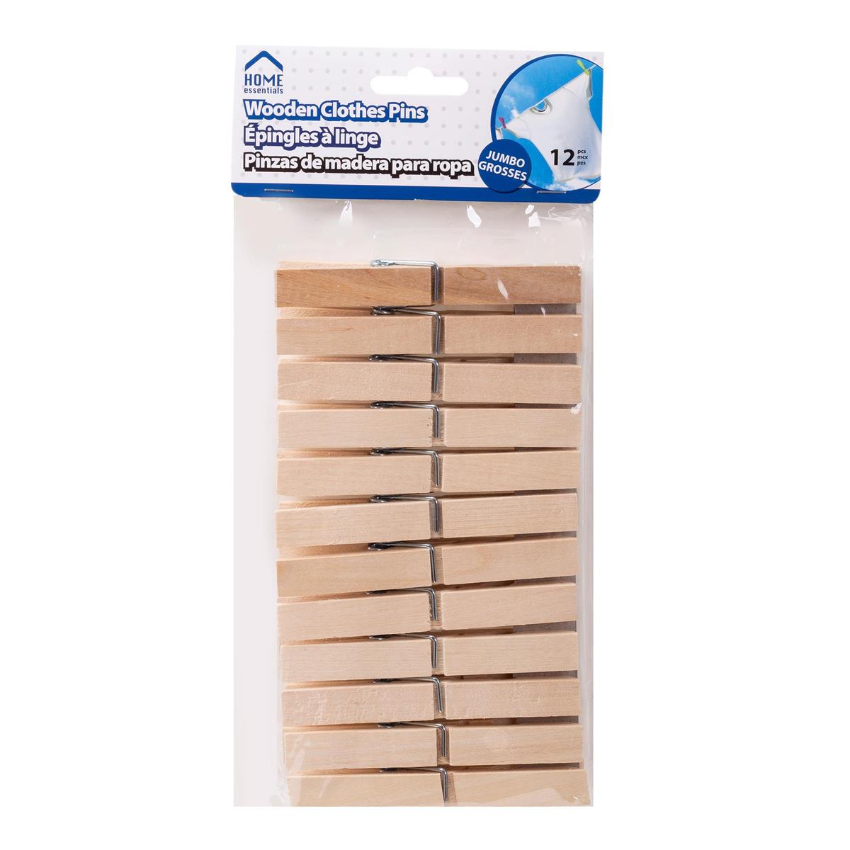 H.E.12-Pc Jumbo Wooden Clothes Pins pbh, 1.4x1.3x10cm