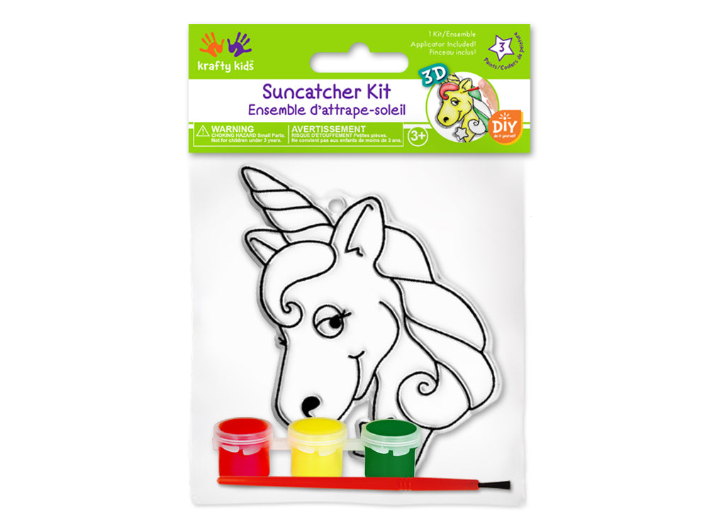 Krafty Kids Kit: 3D DIY 3.5"-4.3" Suncatcher w/3 Paints&Applicator E) Unicorn