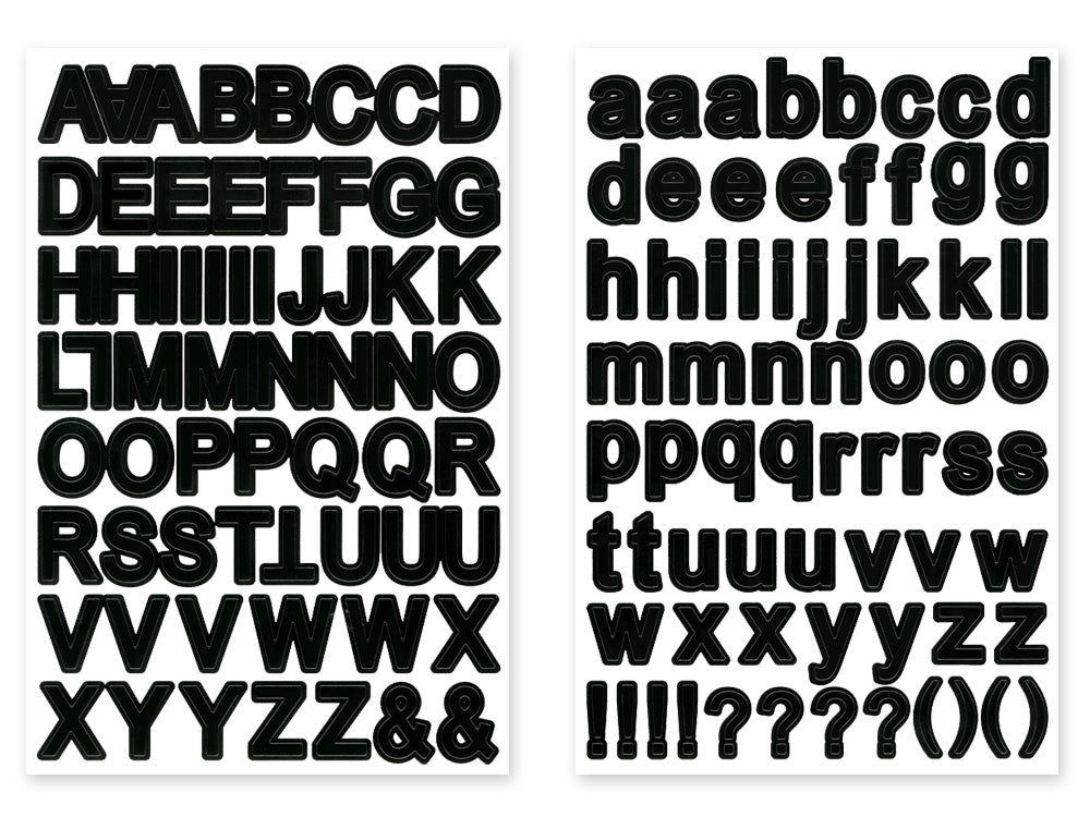 Paper Craft Sticker: 5.6"x8.7" Font Medley 2sheets D) Black Block Lrg. Cap 3/4"