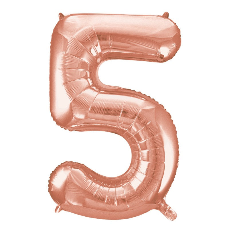 Rose Gold Number 5 Shaped Foil Balloon 34"  Packaged