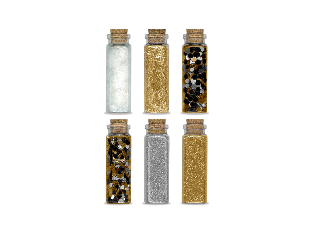 Craft Medley: 50.4g Glitter/Confetti Vials Asst w/Cork Lid (6x8.4g) B) Metallique