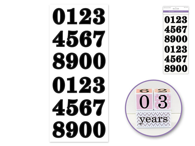 Paper Craft Sticker: 5"x12" Letters & Numbers Medley Clear P) Numbers Bold Black 1.37"