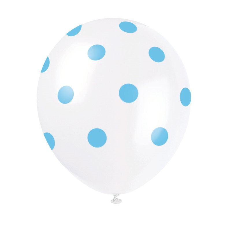 12" Latex Balloons  6ct - Powder Blue Dots