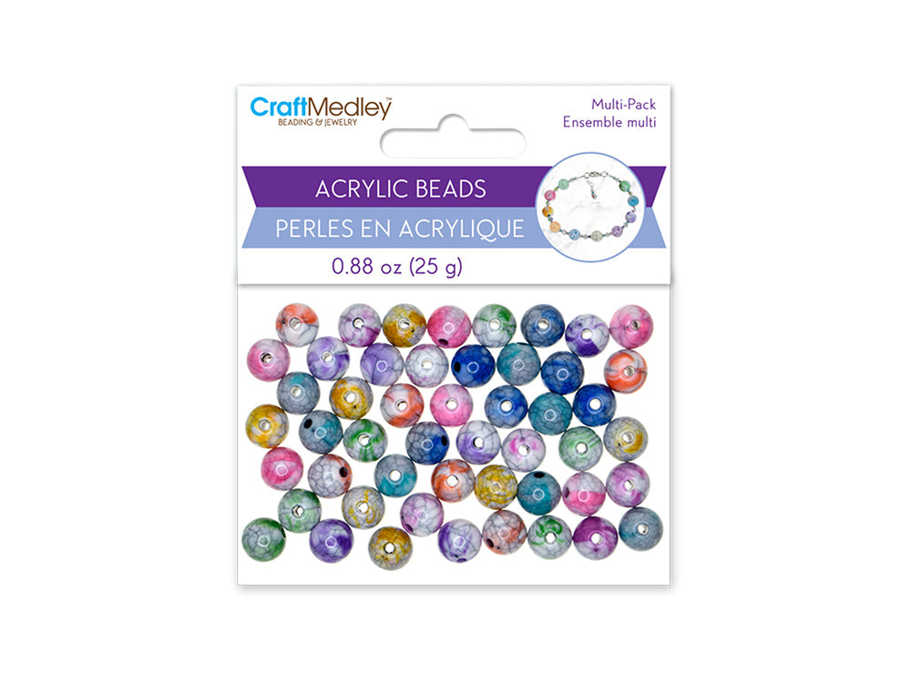 Acrylic Beads: 10mm Round Multi-Packs 25g A) Marble Mix