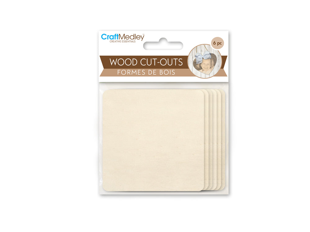 Craftwood: 6pc Wood Cut-Outs 7.1*7.1cm C) Square