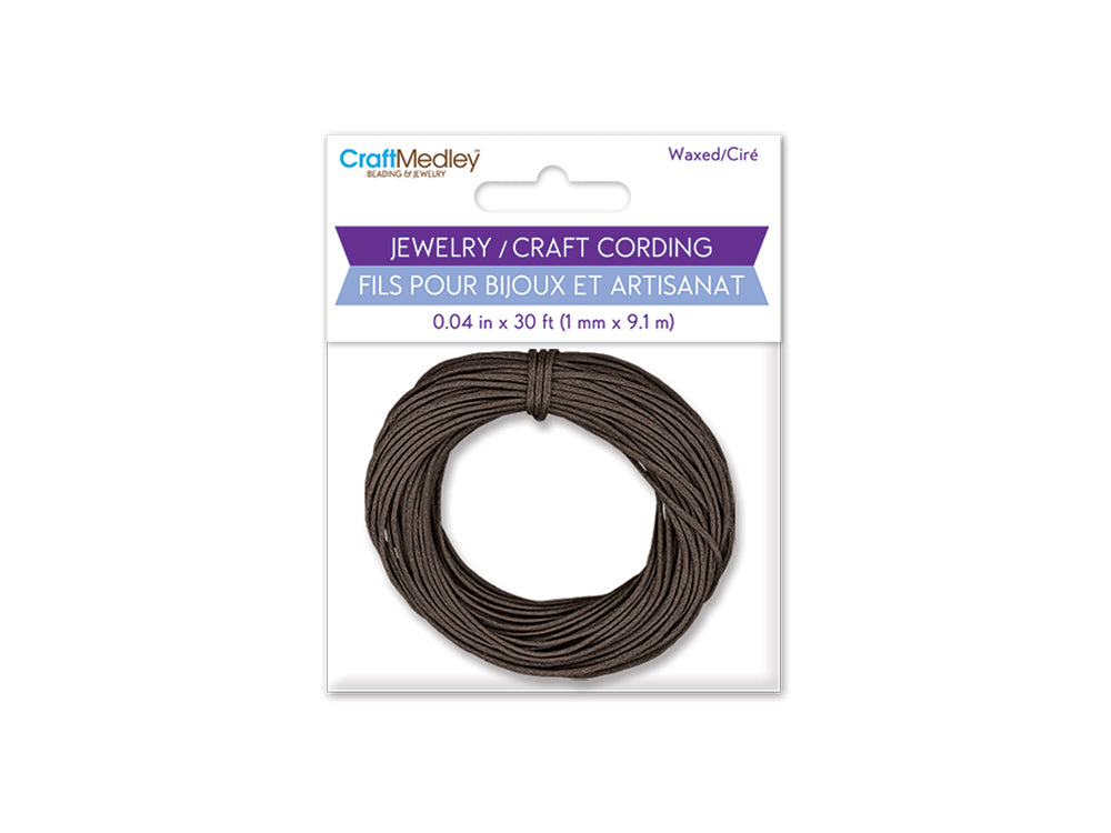 Jewelry/Craft Cord: 1mmx10yds Waxed Cord Round B) Dark Brown