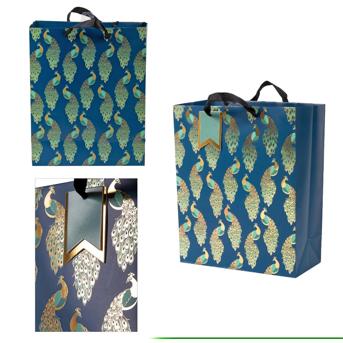 Paper T. Gift Bag, Large, Peacock, Matte/HS 157GSM, Dbl HS Tag +j-hook