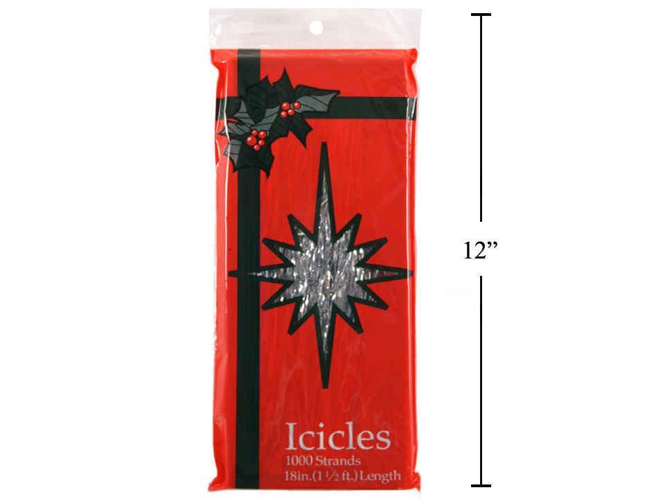 Deco N. 1000 Icicles Strands, 18"L, Metallic Silver, tray box/polybag