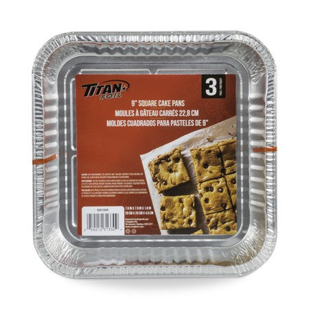 TITAN 9" SQUARE CAKE PAN 3/PK