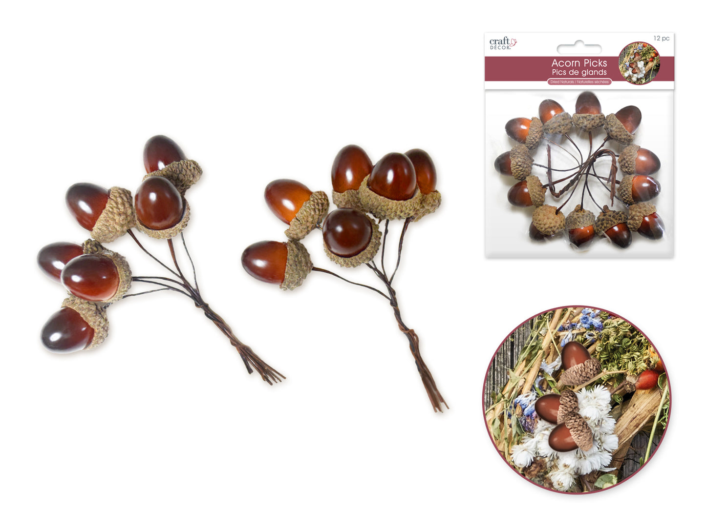 Craft Decor: 1" Acorn Pick 12pc