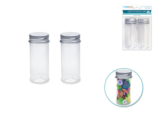 Craft Storage: 3.1x7.8cm (40ml) Plastic Cylinder 2pc w/Alum Screw-Top