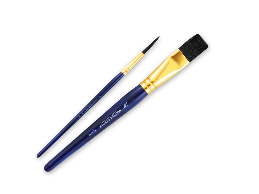 Artist Brush Set: Master Stroke Set x2 Wash3 Black Bristle Wash 3/4"+Rnd #4