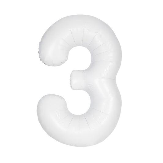 Matte White Number 3 Shaped Foil Balloon 34"  Packaged
