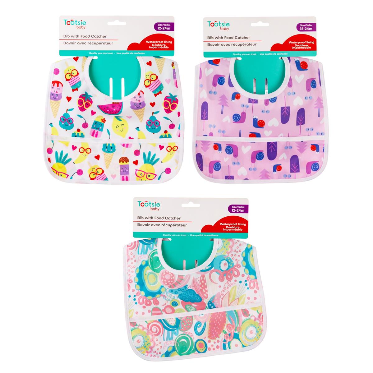 Tootsie Baby, 12m+ Girls Bib w Pocket, 3-asst, hc