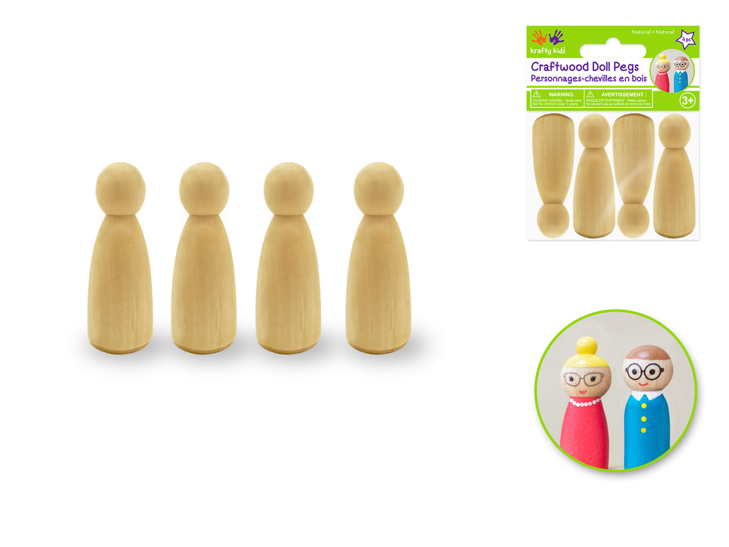 Craftwood: 2"x0.6" Doll Peg 4pc Natural A) Girl Doll