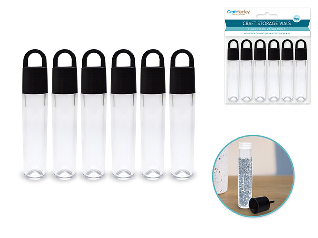 Craft/Bead Storage:3" Round Tube Vials w/Screw Hang Cap x6