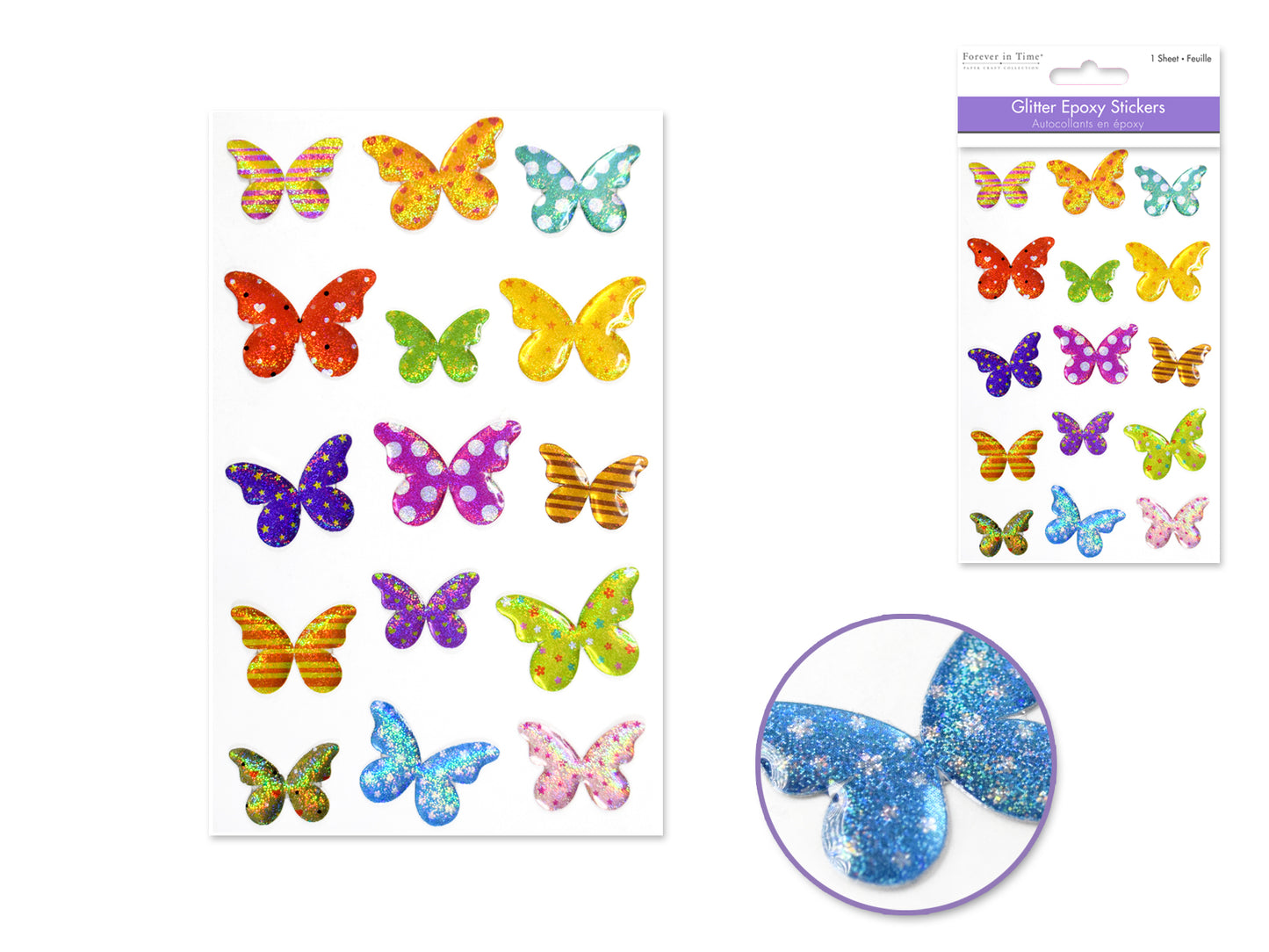Paper Craft Sticker: 9.7cmx15.7cm Glitter Epoxy A) Butterfly Medley