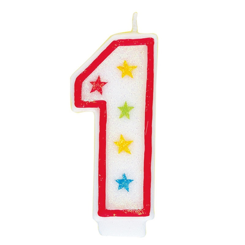 Number 1 Glitter Birthday Candle with Cake Decoration