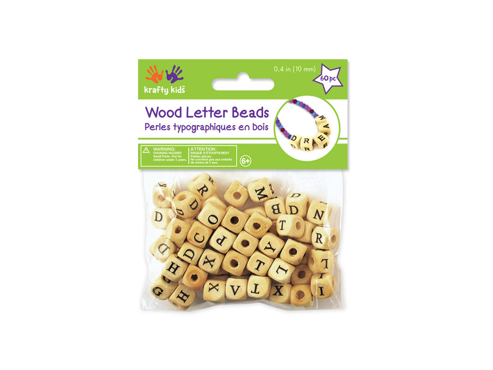 Wood Beads: 1cm Alphabet Beads 60/pk Asst A) Natural
