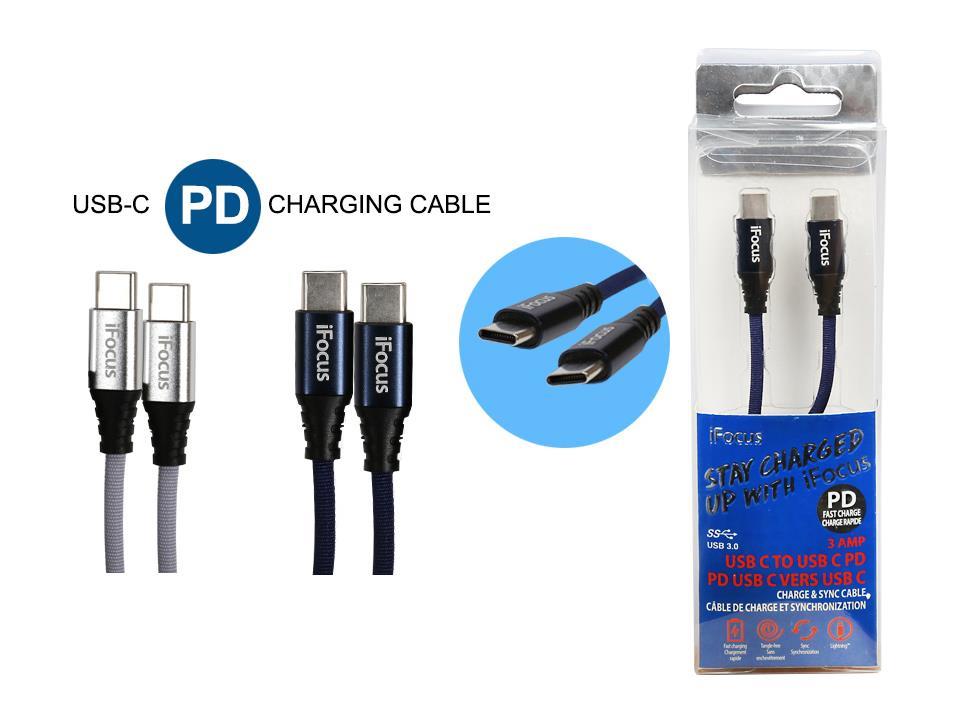 iFocus 1M PD USB C to USB C Cable 2C, Alu case, Velcro strap.