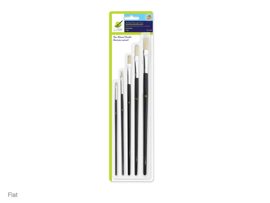 Artist Brush Set: #0-#16 Fine Bristle x5 Wood Handle A) Flats