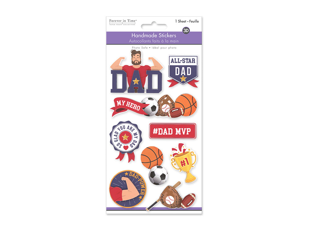 Handmade Sticker: 4.4"x7.5" 3D Themed Elements E) All-Star Dad