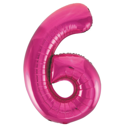 Hot Pink Number 6 Shaped Foil Balloon 34"  Packaged