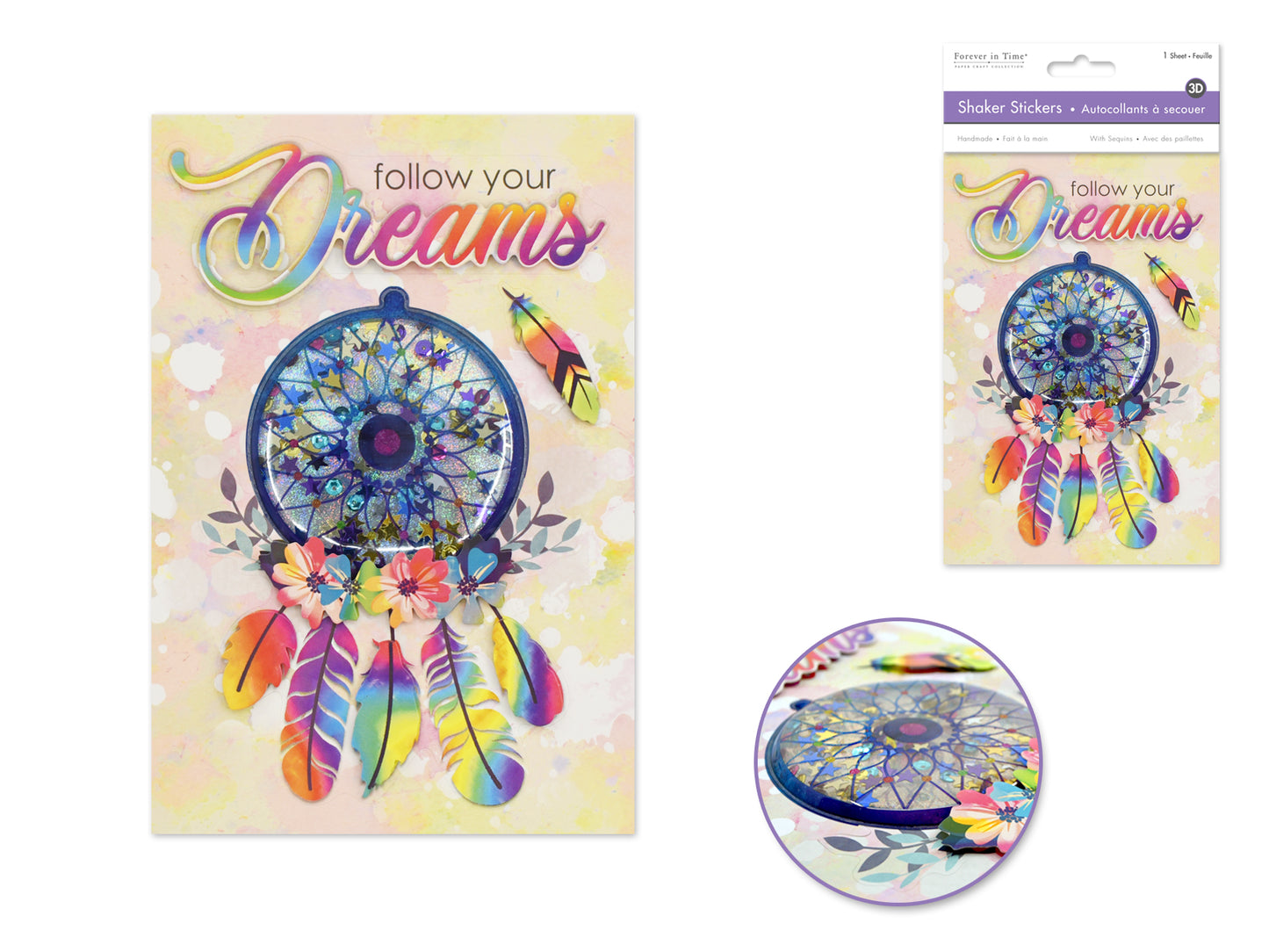 Handmade Sticker: 4.9"x7.3" 3D Shaker Series A) Follow Your Dreams