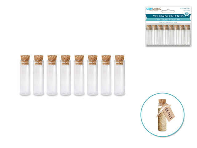 Glass Vials: 12mmx40mm Mini w/Cork Lid x8