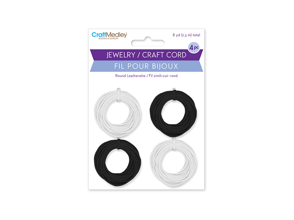 Jewelry/Craft Cord: 1mmx8yds Leatherette Round 4-col Asst D) Classic