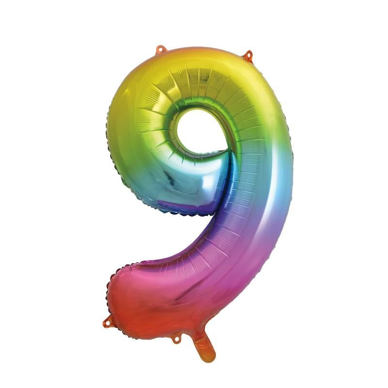 Rainbow Number 9 Shaped Foil Balloon 34"  Packaged