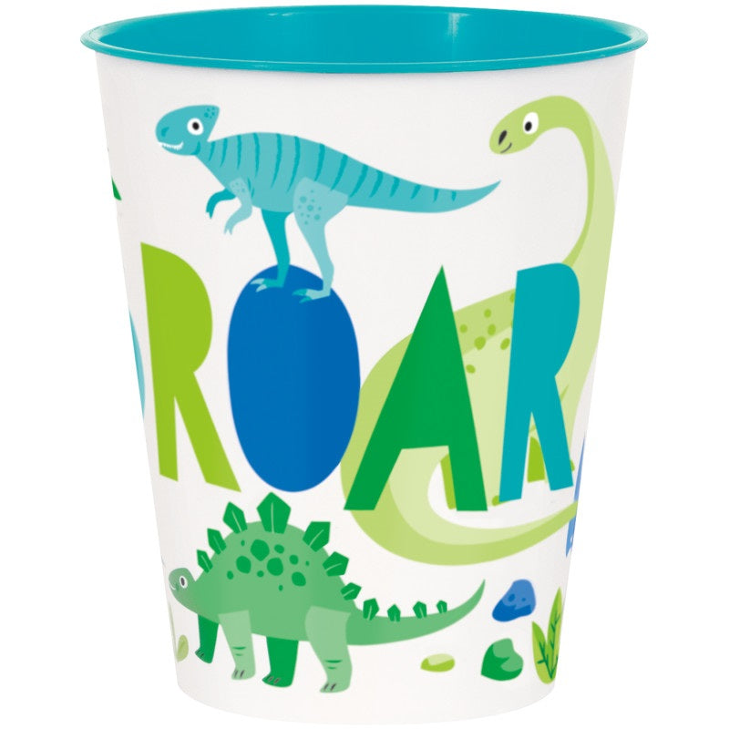 Blue & Green Dinosaur "ROAR" 10oz Plastic Stadium Cups  4ct