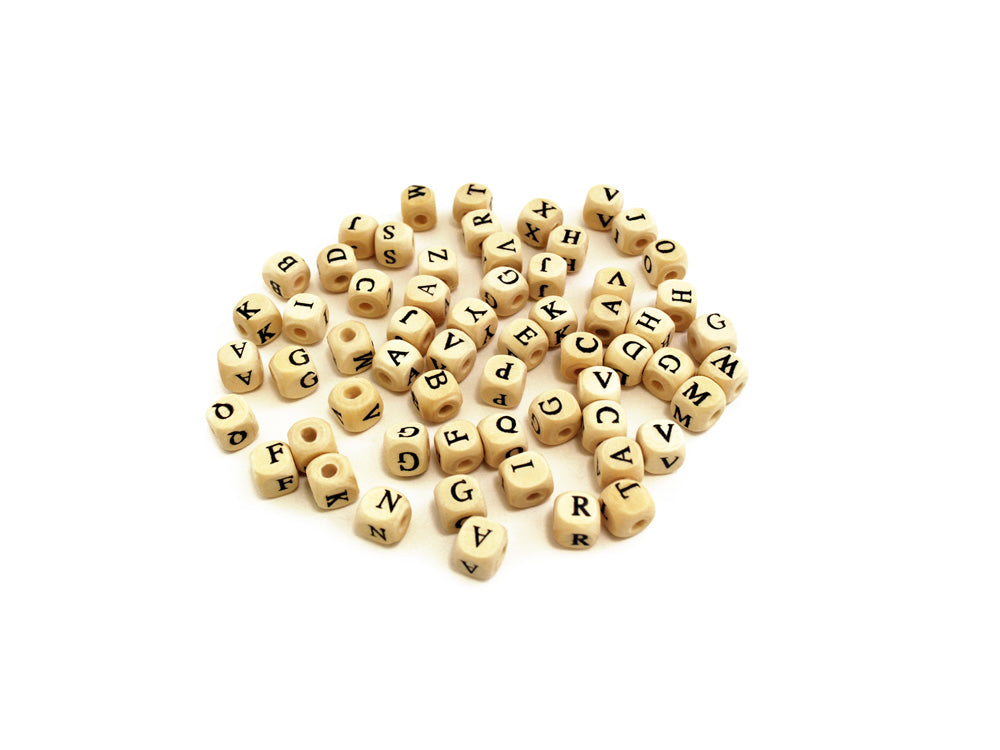 Wood Beads: 1cm Alphabet Beads 60/pk Asst A) Natural