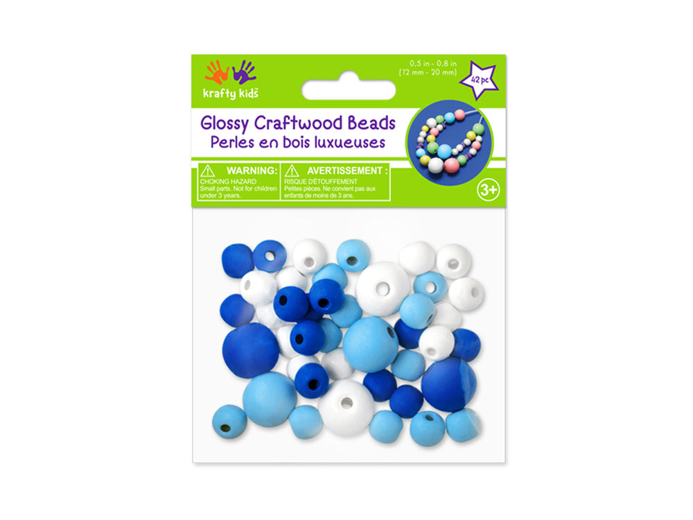 Craftwood: Glossy Round Beads Asst Color+Size 42pc A) Blue Medley