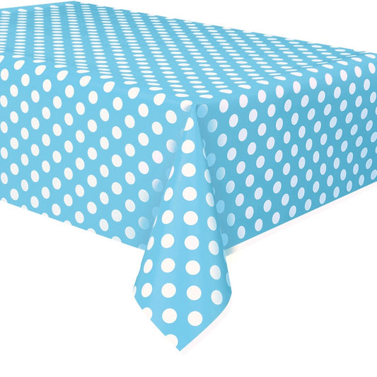 Powder Blue Dots Rectangular Plastic Table Cover  54" x 108"