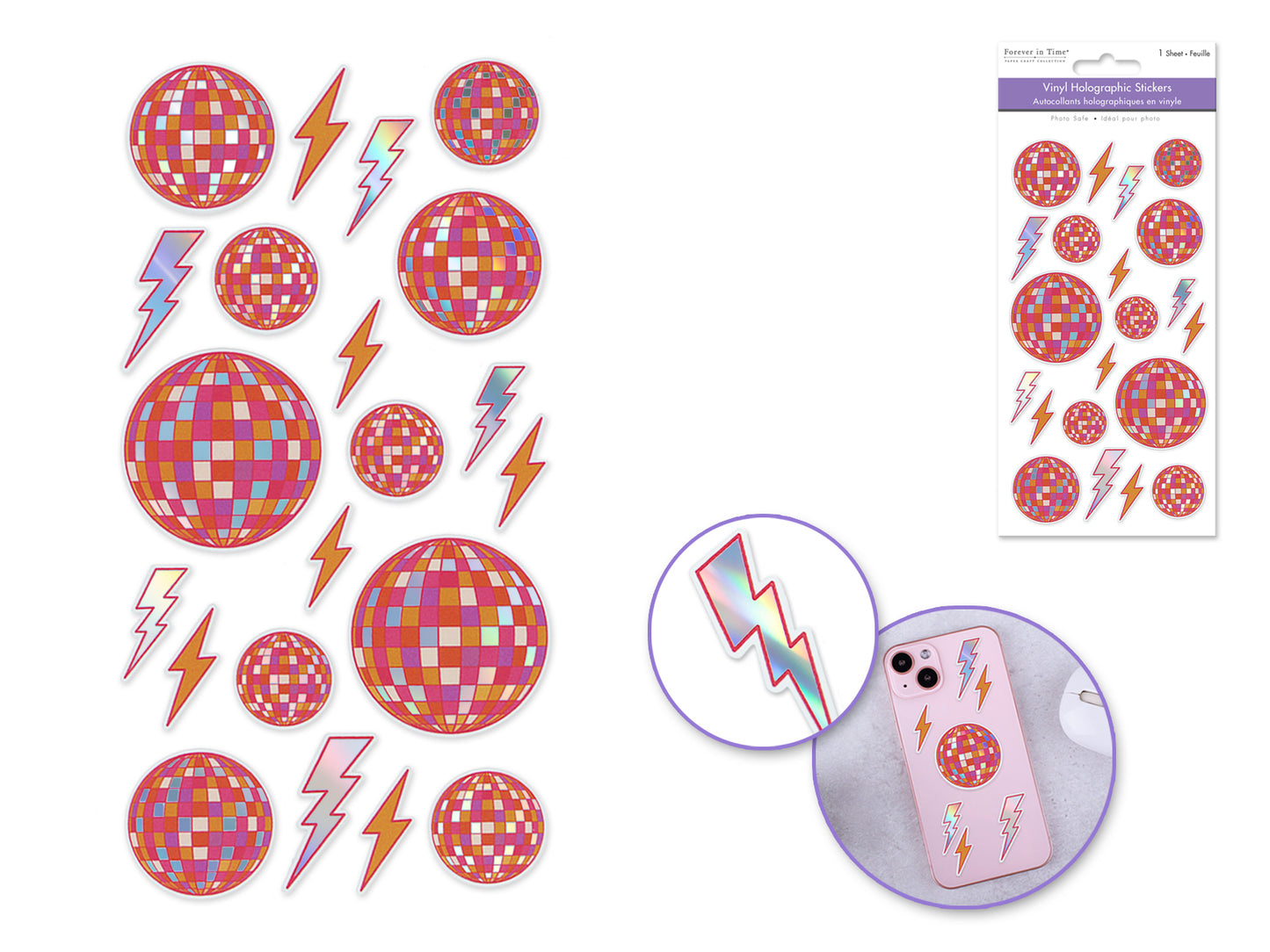 Paper Craft Sticker: 3.9"x7.5" Vinyl Holographic D) Disco Ball