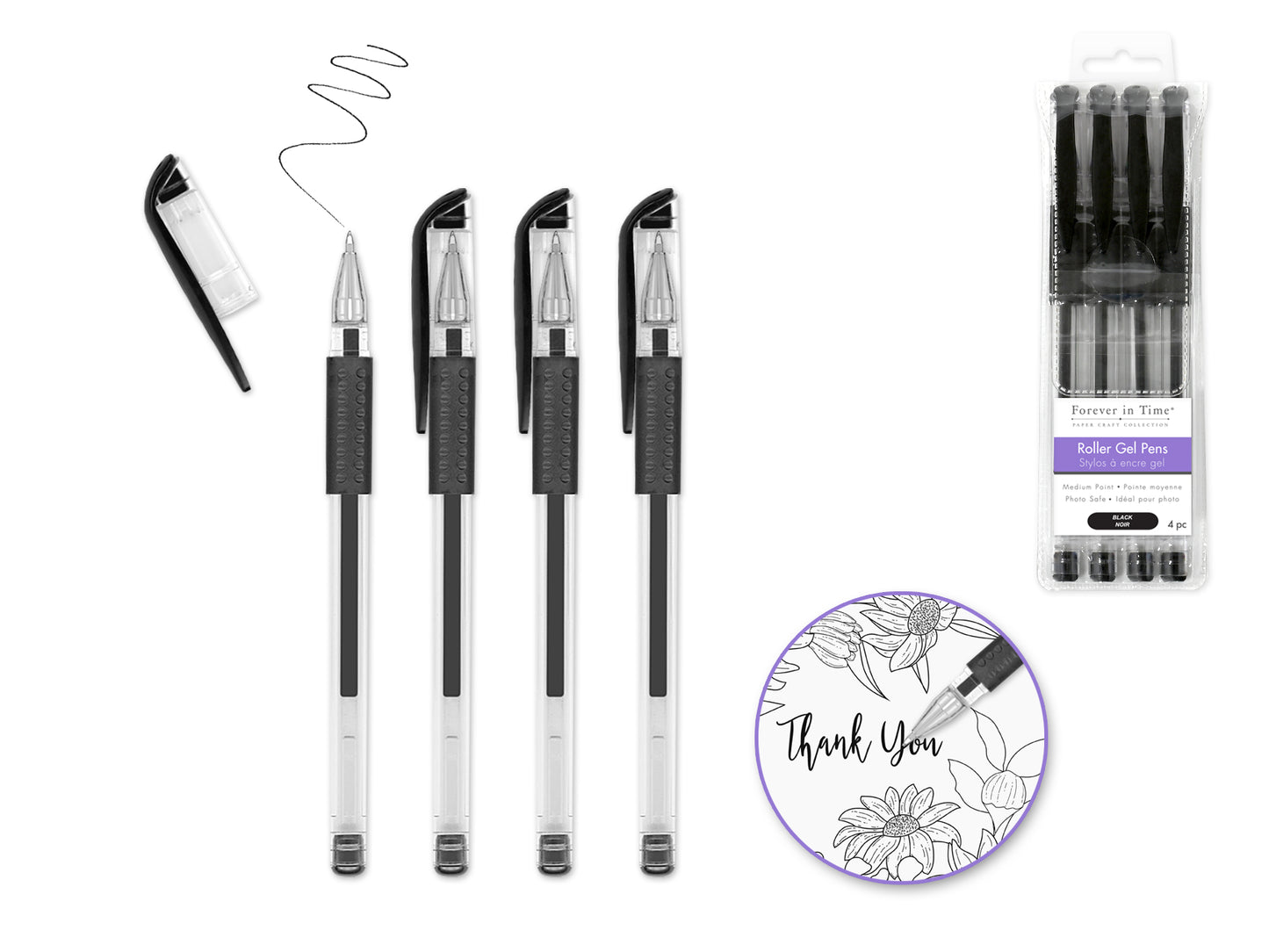 Scrapbook Gel Pens: 4/pack Acidfree Assorted PhotoSafe A) All Black