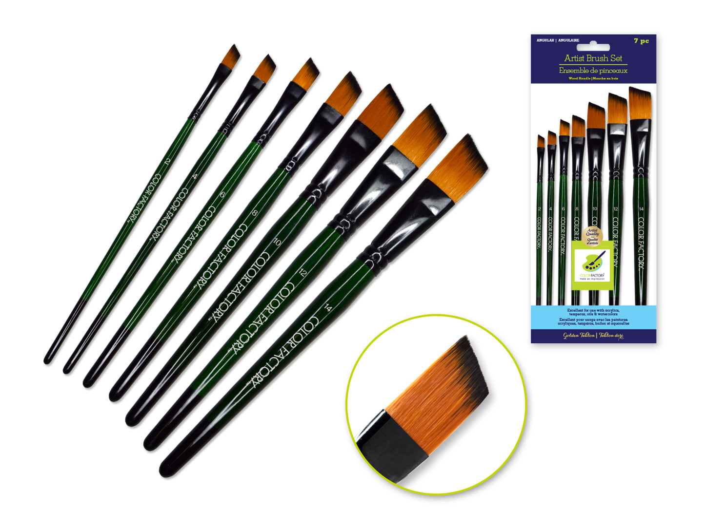Artist Brush Set: 'Fierce' Art Set x7 Wood Handle B) Angular