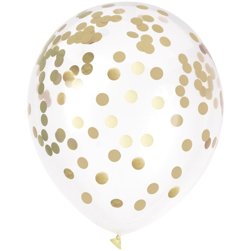 Helium filled - Gold Foil Confetti Filled 12" Clear Latex Balloon