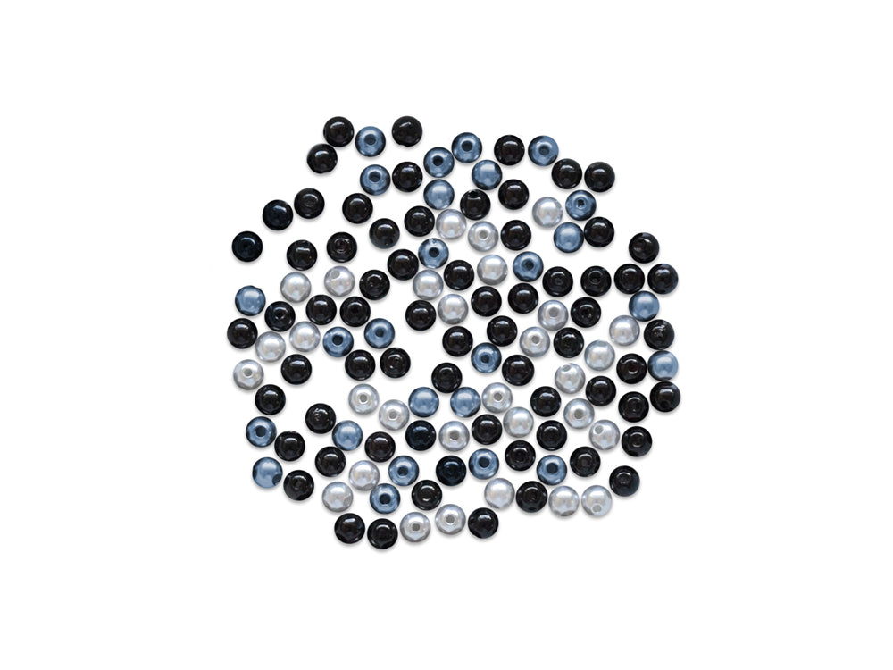 Pearl Beads: 8mm Gloss Tri-Colormix 35gms E) Black