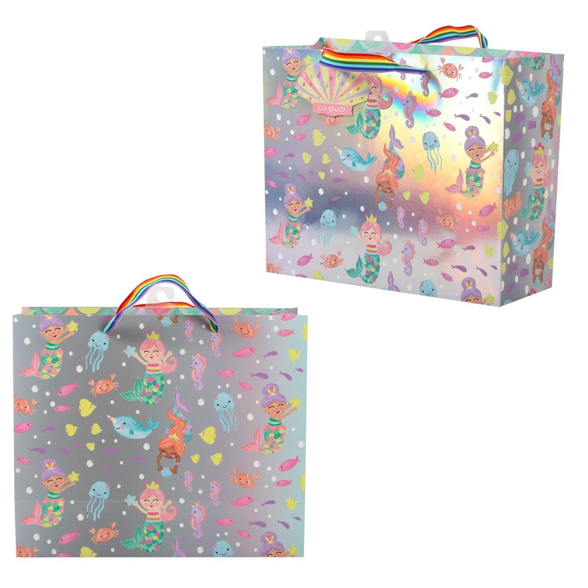 Paper T. DLX Gift Bag, Large, Mermaids, 210GSM, HS DLX Tag&Handle, +j-hook