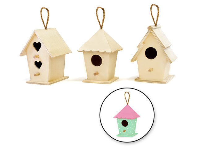 Wood Craft: 4" Birdhouses w/Jute Cord Asst 12eax3styles