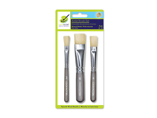 Artist Brush Set: 'Stubbies' Smooth Handle Bristle x3 Wood Handle B) Flat #2/4/6
