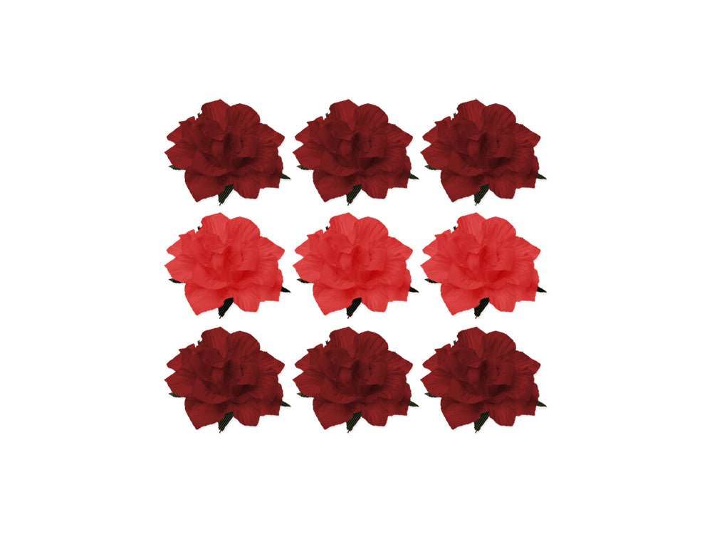 Floral Embellish: 1.25" Handmade Paper Mini Open Roses x9 w/Stem C) Red Rose